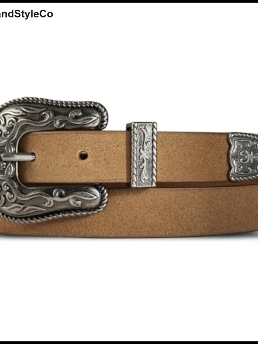 Western Suede Leather Belt with Engraved Buckle Slim 1